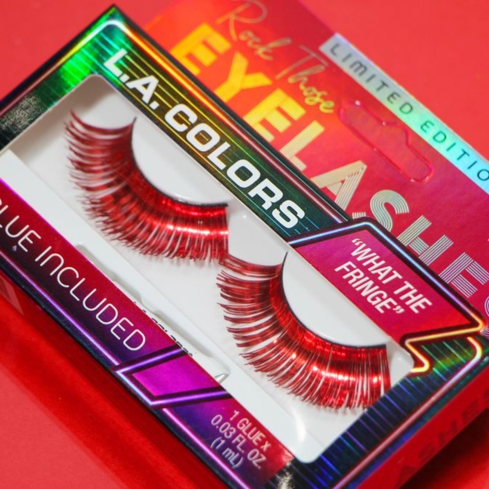 *3/15* NEW L.A. Colors What The Fringe Red Metallic Extra Flare Lashes with Glue